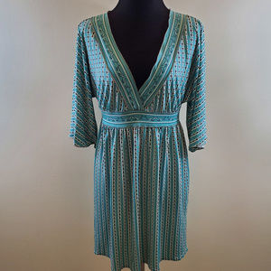 Max Studio 3/4 Sleeve Printed V Neck Dress